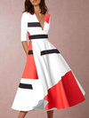 Party A-line Deep V Neck Zipper Polyester Midi Dresses (Style V100507)