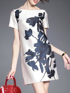 Elegant Sheath Boat Neck Pattern Polyester Mini Dresses (Style V100549)