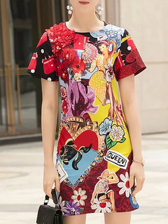 Elegant Sheath Printed Pattern Polyester Casual Dresses (Style V100550)