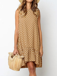 Beach Shift Round Neck Pattern Polyester Casual Dresses (Style V100553)