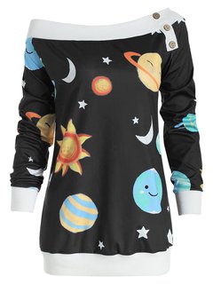 Asymmetric Standard Star Polyester Pattern Sweatshirts (Style V100558)