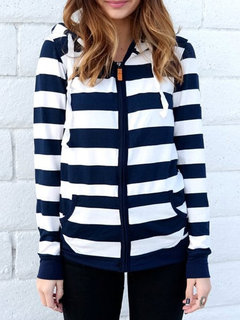 Hooded Standard Loose Striped Polyester Hoodie (Style V100568)