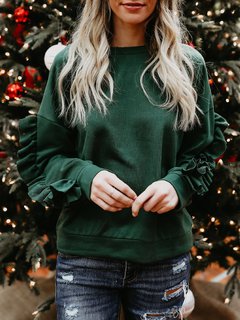 Round Neck Standard Loose Fashion Plain Sweatshirts (Style V100570)