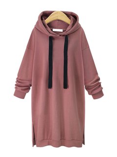 Hooded Long Casual Plain Polyester Hoodie (Style V100592)
