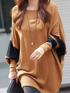 Round Neck Long Loose Fashion Cotton Blends Sweatshirts (Style V100597)