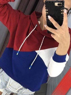 Standard Loose Casual Patchwork Polyester Sweatshirts (Style V100599)