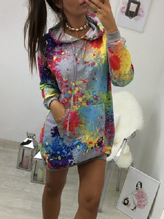 Hooded Long Straight Knitted Pockets Sweatshirts (Style V100611)