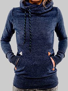 Hooded Loose Casual Plain Pockets Sweatshirts (Style V100614)