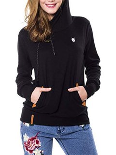 Hooded Standard Plain Cotton Blends Pockets Sweatshirts (Style V100619)