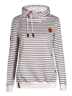 Hooded Standard Loose Casual Striped Sweatshirts (Style V100622)
