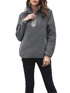 Standard Loose Casual Polyester Zipper Sweatshirts (Style V100639)