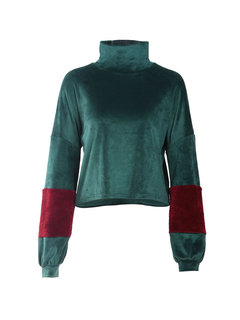 Polo Neck Standard Loose Casual Patchwork Sweatshirts (Style V100640)