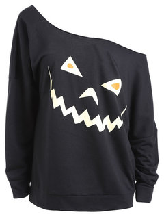 Asymmetric Standard Loose Polyester Pattern Sweatshirts (Style V100643)