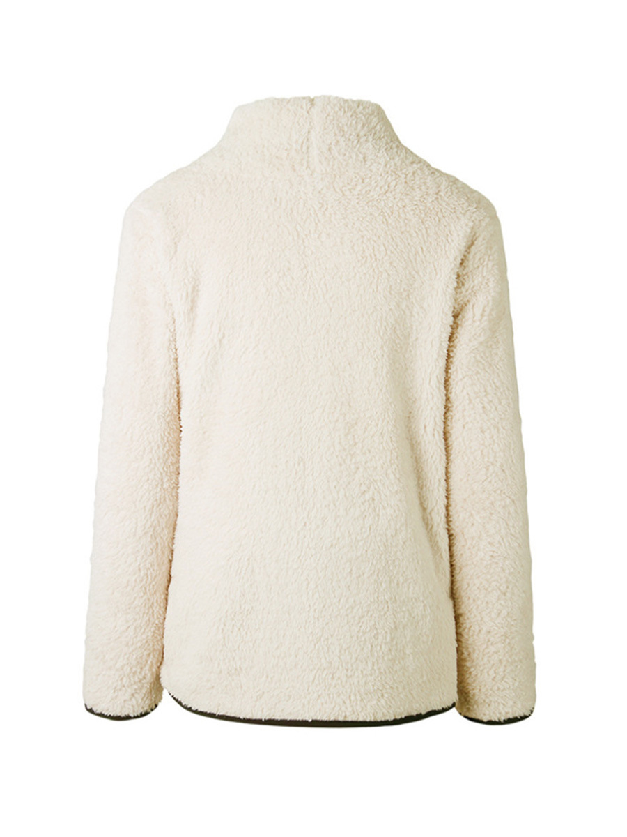 White Polo Neck Standard Loose Casual Zipper Sweatshirts (Style V100650 ...