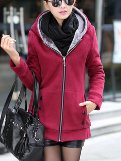 Hooded Standard Casual Plain Cotton Blends Hoodie (Style V100660)