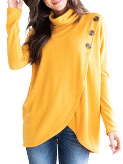 Heap Collar Long Loose Fashion Button Sweatshirts (Style V100664)