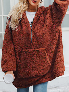 Standard Casual Plain Dacron Pockets Sweatshirts (Style V100683)