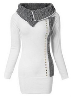 Turtleneck Long Patchwork Dacron Patchwork Sweatshirts (Style V100685)