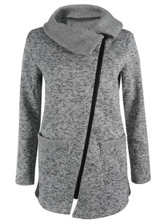 Shawl Collar Long Casual Plain Zipper Hoodie (Style V100689)