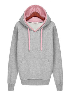 Hooded Standard Plain Cotton Pockets Sweatshirts (Style V100694)