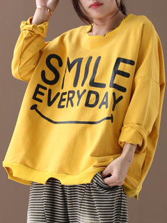 Boat Neck Loose Casual Cotton Wavy Edge Sweatshirts (Style V100700)
