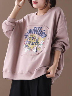 Boat Neck Standard Loose Letter Cotton Sweatshirts (Style V100701)