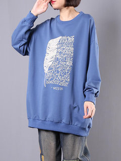 Boat Neck Loose Casual Letter Feather Sweatshirts (Style V100702)