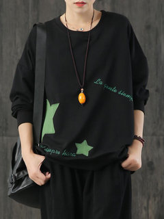 Boat Neck Loose Casual Letter Cotton Sweatshirts (Style V100705)