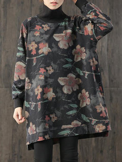 Turtleneck Long Loose Casual Floral Sweatshirts (Style V100707)