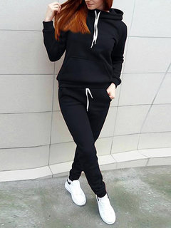 Hooded Standard Casual Plain Pockets Sweatshirts (Style V100708)