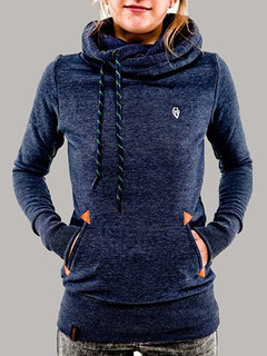 Standard Casual Plain Cotton Pockets Sweatshirts (Style V100729)