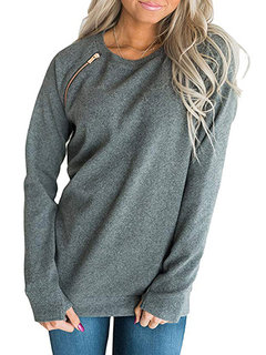 Standard Casual Plain Polyester Zipper Sweatshirts (Style V100742)