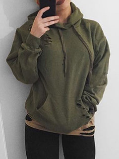 Hooded Straight Casual Plain Cotton Sweatshirts (Style V100743)