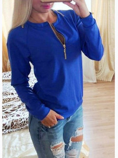 Slim Casual Plain Cotton Zipper Sweatshirts (Style V100749)