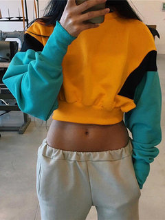 Round Neck Short Loose Casual Acrylic Sweatshirts (Style V100754)