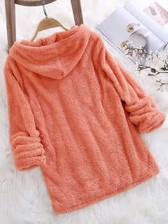 Hooded Loose Casual Plain Polyester Sweatshirts (Style V100759)