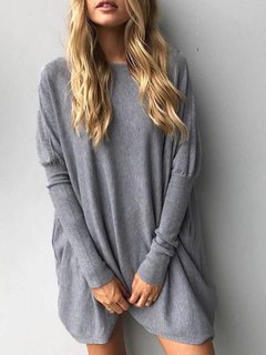 Long Loose Sexy Plain Polyester Sweatshirts (Style V100769)
