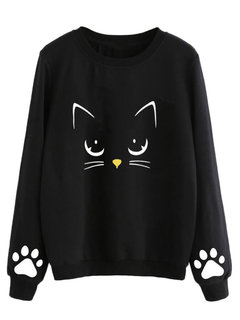 Round Neck Standard Straight Cute Cotton Sweatshirts (Style V100774)