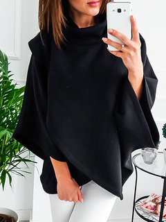 Turtleneck Batwing Fashion Plain Polyester Sweatshirts (Style V100777)