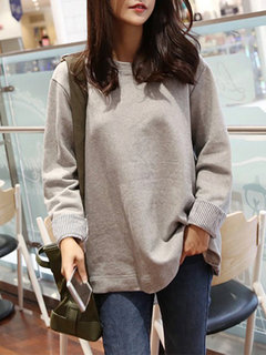 Round Neck Loose Patchwork Polyester Asymmetrical Sweatshirts (Style V100785)