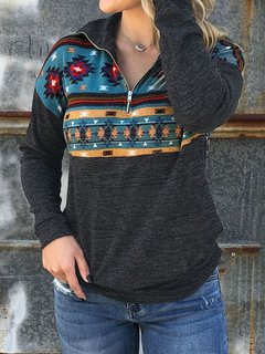 Standard Straight Casual Geometric Polyester Hoodie (Style V100788)