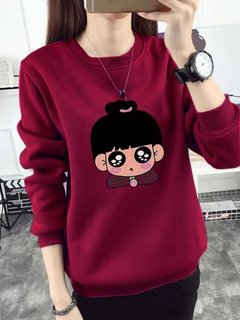 Round Neck Standard Cute Cartoon Polyester Sweatshirts (Style V100790)