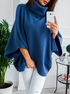Batwing Sexy Plain Polyester Asymmetrical Sweatshirts (Style V100796)
