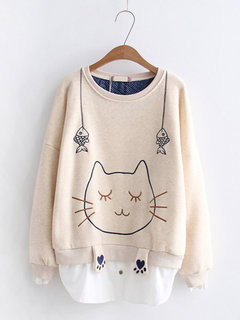 Standard Cute Animal Polyester Patchwork Sweatshirts (Style V100804)