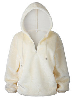 Hooded Casual Plain Polyester Zipper Hoodie (Style V100810)