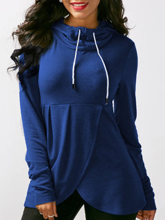 Standard Straight Casual Polyester Ruffle Hoodie (Style V100814)