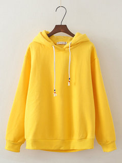 Hooded Loose Casual Plain Polyester Hoodie (Style V100815)