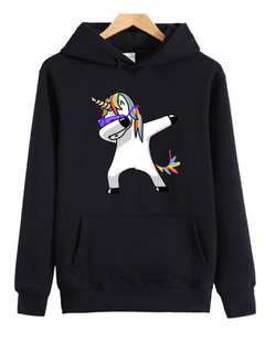 Standard Loose Plain Cotton Blends Pattern Hoodie (Style V100817)