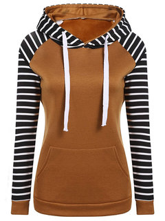 Hooded Standard Casual Striped Patchwork Hoodie (Style V100821)