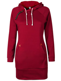 Slim Casual Plain Polyester Pockets Hoodie (Style V100830)